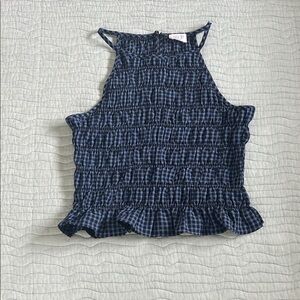 Sienna Sky Navy Gingham Smocked Halter Tank